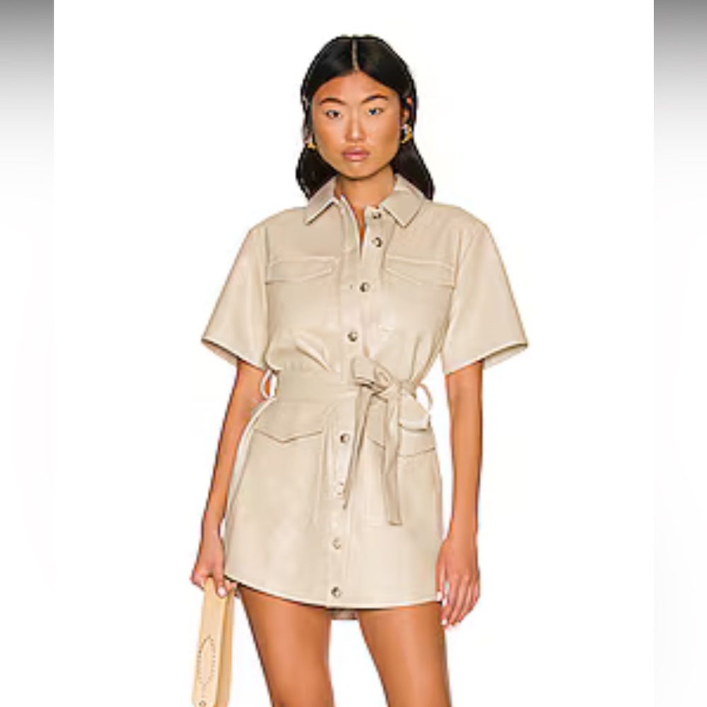 Leather mini dress in bone